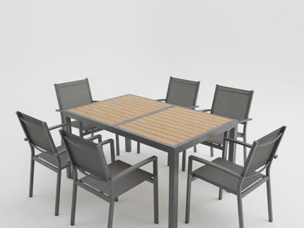 7 Piece Gray Patio Dining Set With Hdps Table And Textilene Chairs For Outdoor Use, Metal Furniture