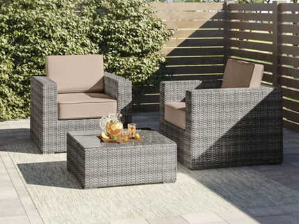 Wicker Seating Group Set With Table And Cushions