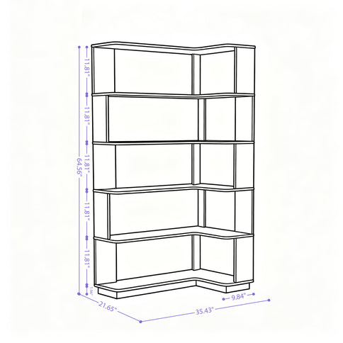 Ox Blood - Red 90Cm L-Shaped Freestanding Corner Bookshelf With Anti Tip Safety, Storage Cabinet For Living Room - Ox Blood Red