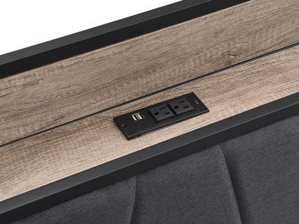 Modern Bed Frame With LED Lights, Upholstered Headboard, USB Charging