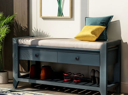 Multipurpose Entryway Shoe Rack With Cushioned Seat And Drawers
