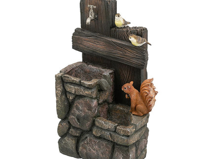 Decorative Two Tiered Water Fountain With Woodland Animal Design, Outdoor Fountain With Light And Pump - Multi