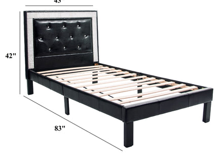 Glamours Style Bed With Diamond Tufted Padded Headboard
