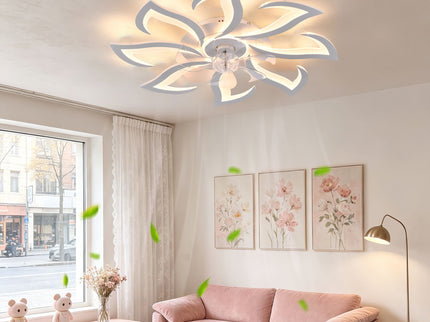 Flower Ceiling Fan With Remote Controlled LED Light, Flush Mount DC Motor Fan
