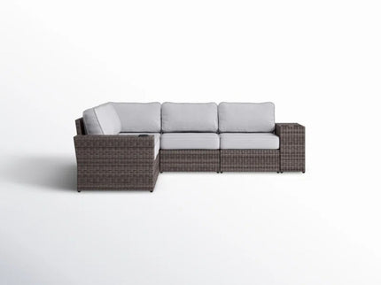 Wide Reversible Outdoor Sectional Sofa With Cushions - Brown / Gray