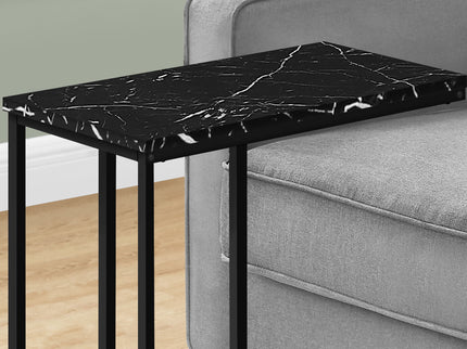 Accent Table, C - Shaped, Marble Look Modern Design - Black