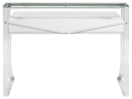 Serrano - 2 Drawer Writing Desk With Polished And Tempered Glass Hutch - Glossy White