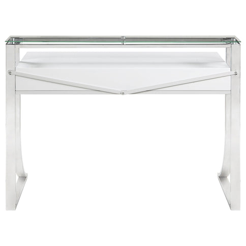 Serrano - 2 Drawer Writing Desk With Polished And Tempered Glass Hutch - Glossy White
