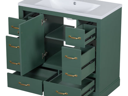 Modern Bathroom Vanity With Sink, 6 Drawers, Adjustable Shelf