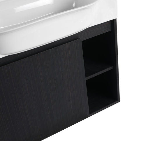 28" Wall Mounted Bathroom Vanity With Sink & Soft Close Door - Black Chestnut