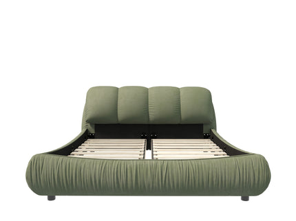 Luxury Upholstered Platform Bed With Oversized Padded Backrest And Solid Wood Frame
