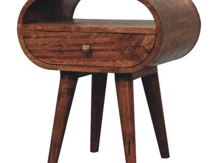 Circular Bedside Table With Open Slot - Caramel