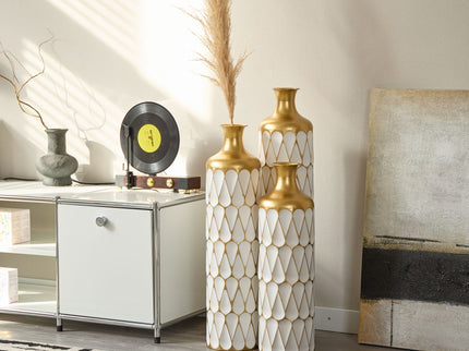 Floor Metal Vase Modern Style Decoration Home Droplet Shaped Metal Vase 3 Piece Set Gorgeous Home Decoration Large Glazed Metal Vase - Gold / White