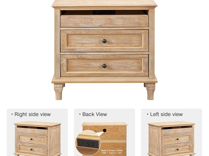 Nightstand With Charging Station, 3 Drawer Storage Table
