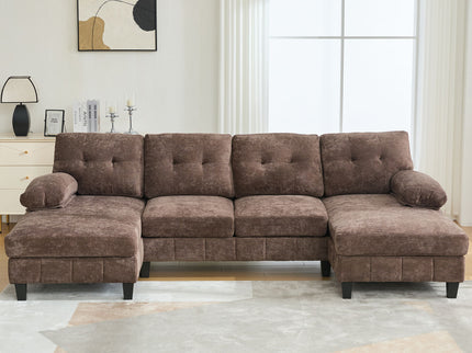 U-Shaped Sectional Sofa 103.5" Fabric Couch With Dual Chaise Lounges, Storage Pockets, Armrest Pillows
