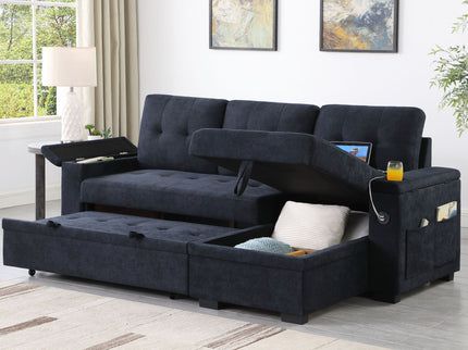 Ashlyn II - 84"W Woven Fabric Reversible Sleeper Sectional Sofa with Storage Chaise