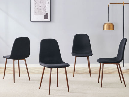 Luxury Simple Chair (Set of 4) Linen Cotton High Resilience Dining Chair With Metal Color Leg - Black / Walnut