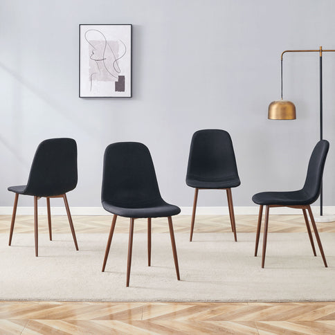 Luxury Simple Chair (Set of 4) Linen Cotton High Resilience Dining Chair With Metal Color Leg - Black / Walnut
