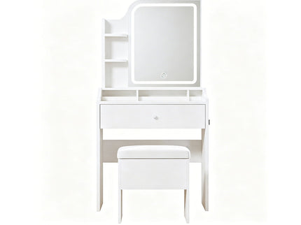 Smart LED Mirror Vanity Set With Storage For Bedrooms - Cream White