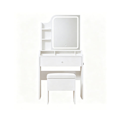Smart LED Mirror Vanity Set With Storage For Bedrooms - Cream White