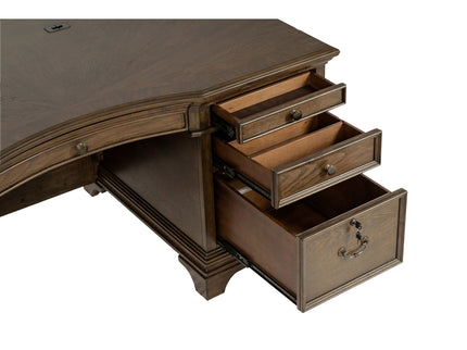 Stigham - 7 Drawer Executive Desk With Lockable File Cabinets - Oak