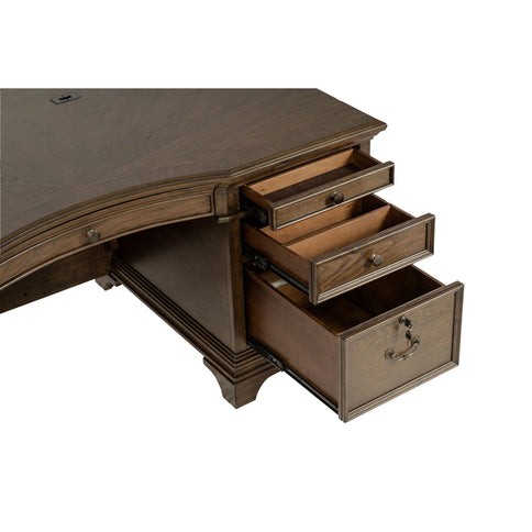 Stigham - 7 Drawer Executive Desk With Lockable File Cabinets - Oak