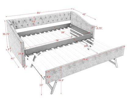 Upholstered Daybed With USB Charging & Pull Out Bed