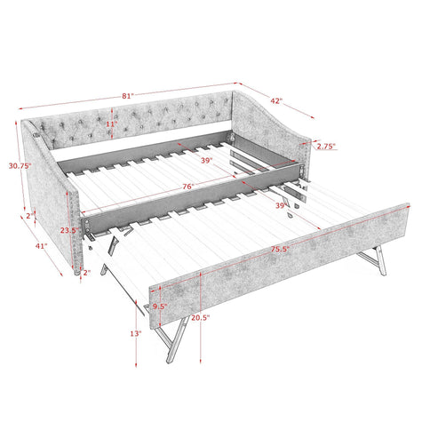 Upholstered Daybed With USB Charging & Pull Out Bed