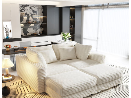 Deep Seat Convertible Sofa With Soft Pillows And Ottomans
