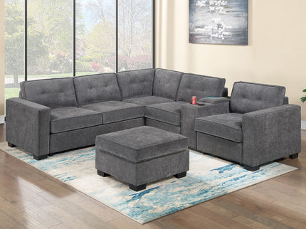 Sectional Set With Reversible Loveseat, USB Console, Corner Wedge & Ottoman