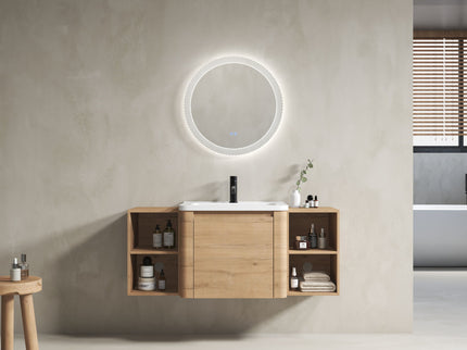 Wall Mounted Bathroom Vanity With Sink, Storage Shelves & Soft Close Door