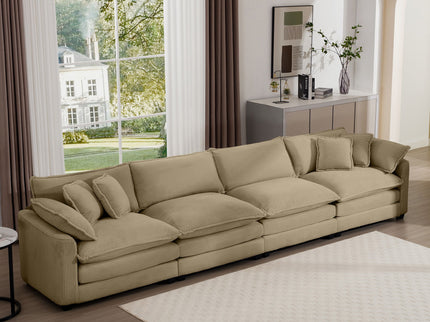 Modern Upholstered 4 Seater Fabric Sofa With Arm And Throw Pillows