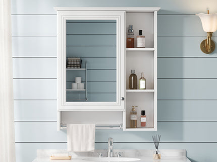 Modern 3 In 1 Bathroom Mirror Cabinet With Adjustable Shelf & Towel Bar