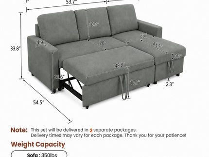 L - Shaped Convertible Sofa Bed With Storage Chaise