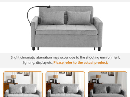 Pull-Out Sleeper Sofa With Reversible Backrest Cushion, Side Pockets, 2 USB Ports And A Phone Holder For Living Room