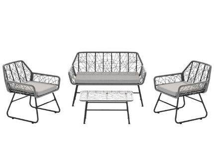 4 Piece Wicker Patio Furniture Set With Tempered Glass Table And Detachable Cushions