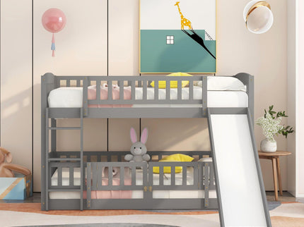 Low Bunk Bed With Slide, Fence And Ladder