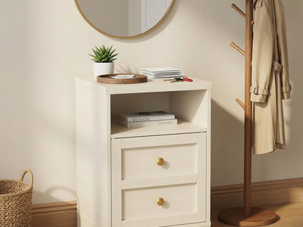Nightstand With Door & Shelf, 2 Drawer Side Table