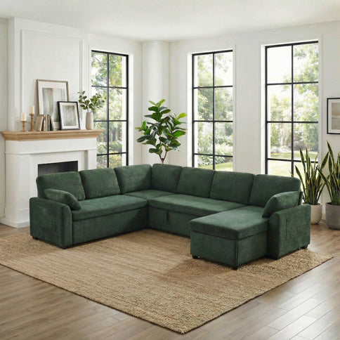 Convertible U-Shaped Sectional Sofa Bed With Reversible Chaise