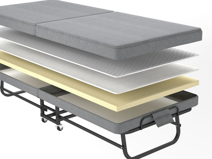 Twin Folding Bed With Memory Foam Mattress, 4 Lockable Wheels - Gray