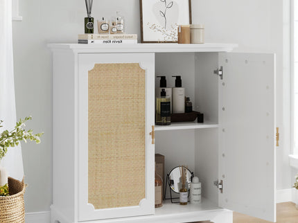Rattan Decorated Sideboard Buffet Storage Liquor Cabinet - White