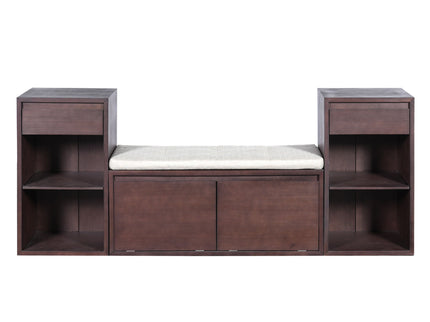 Entryway Storage Bench With Cushion, Drawers & Open Shelves