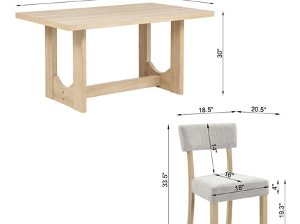 7 Piece Dining Table Set For 6, Rectangular Table With 6 Upholstered Chairs, Sturdy U - Shaped Base For Dining Room - Light Oak