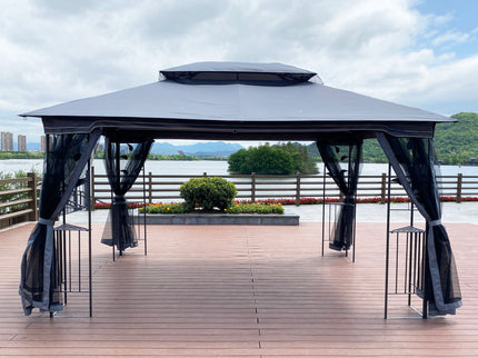 Patio Gazebo Tent With Ventilated Double Roof And Mosquito Net For Backyard Or Garden
