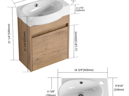 Modern Bathroom Vanity With Ceramic Basin, Wall Mounted Floating Sink Combo, Storage Cabinet