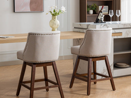 Counter Height Swivel Barstools, 26'' H Seat Height Upholstered Bar Stools (Set of 2), Fabric