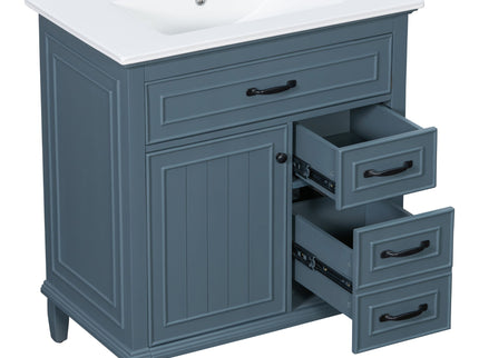 Bathroom Vanity With Sink Top, Flip Drawers, Adjustable Shelf
