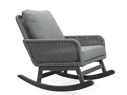 Contemporary Minimalist Wicker Rocking Chair With Soft Cushions And Durable Wooden Frame