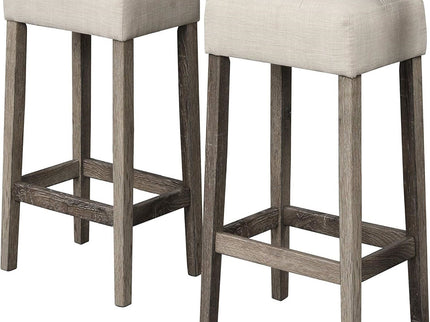 3 Piece Counter Bar Dining Set Table With Electric Outlet And 2 USB Ports, Tufted Upholstered Stools - Brown / Beige