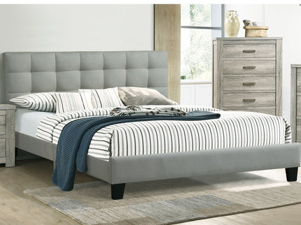 California King Size Tufted Headboard Platform Bedframe, Bedroom Furniture - Gray / Light Gray